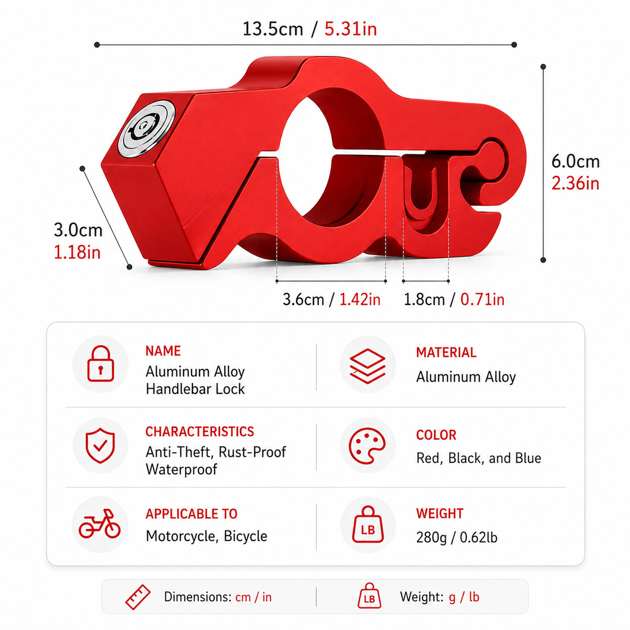 Motorcycle & Bicycle Handlebar Lock